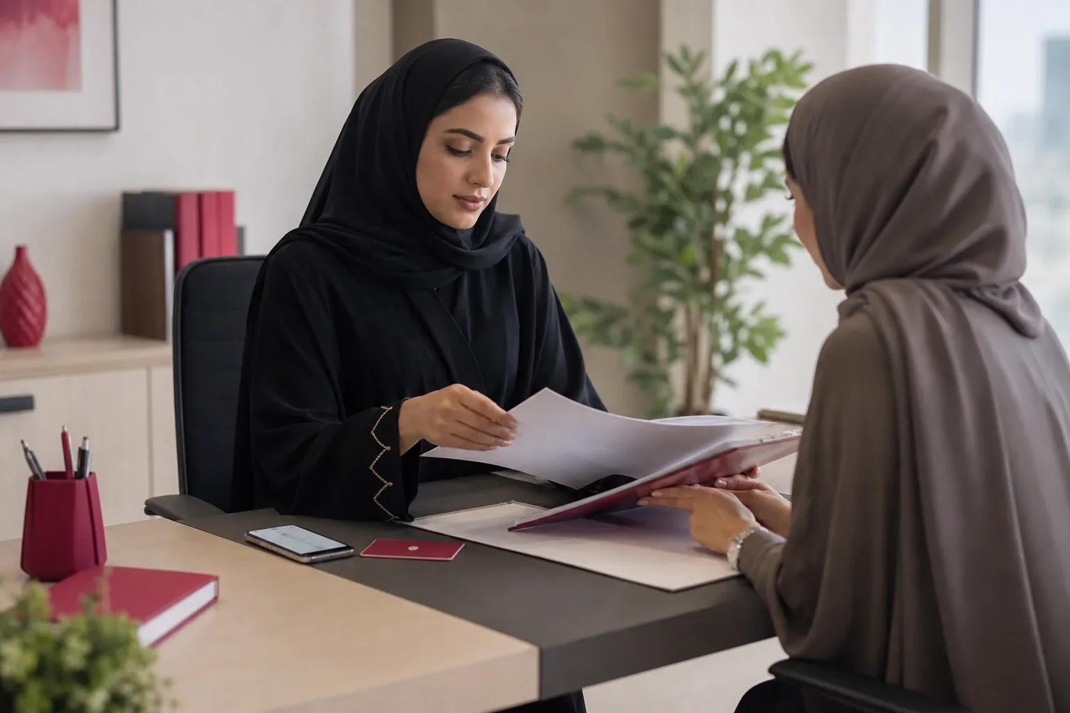 مستفيدة تتحقق من مستندات نقل خدمات العمالة المنزلية قبل الدفع عبر القناة النظامية